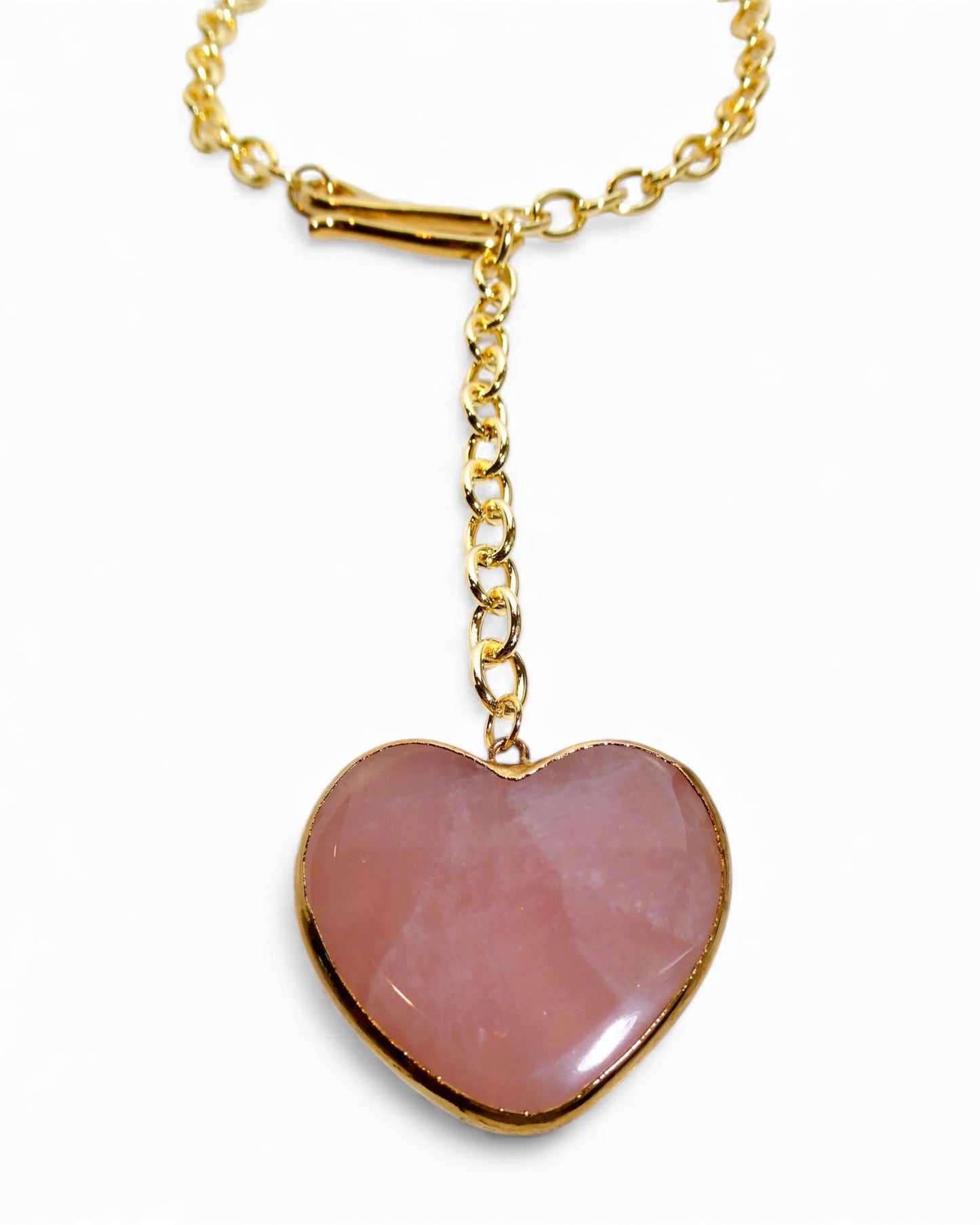 Rose Quartz Heart Gold Chain Lariat Necklace