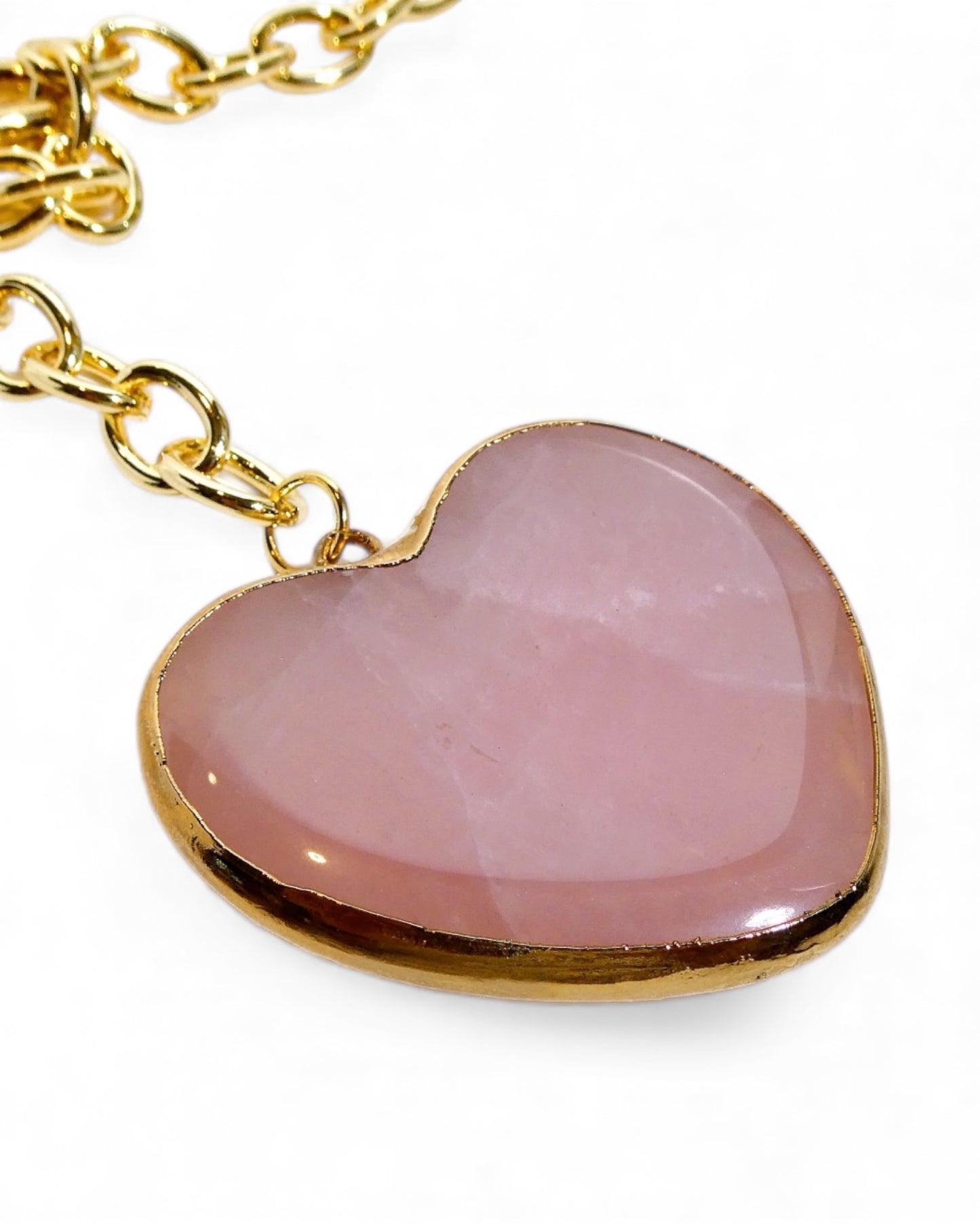 Rose Quartz Heart Gold Chain Lariat Necklace