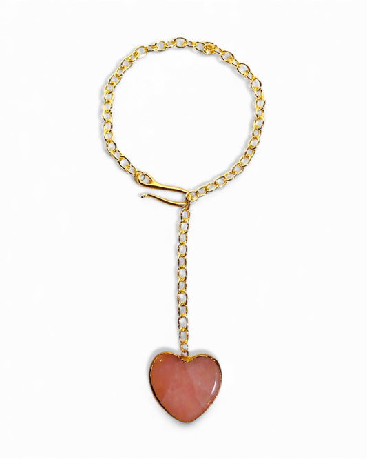 Rose Quartz Heart Gold Chain Lariat Necklace
