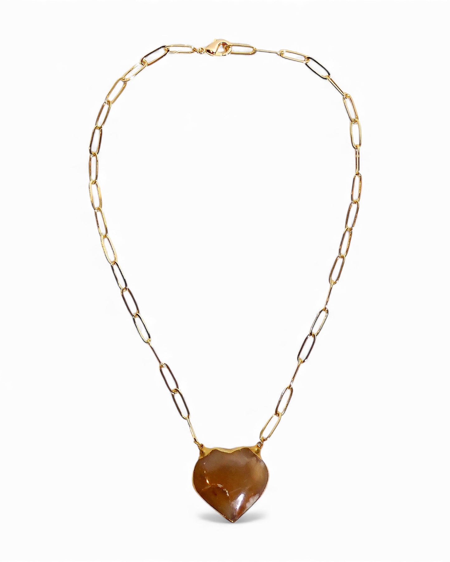 Flower Agate Puffy Heart Chain Necklace