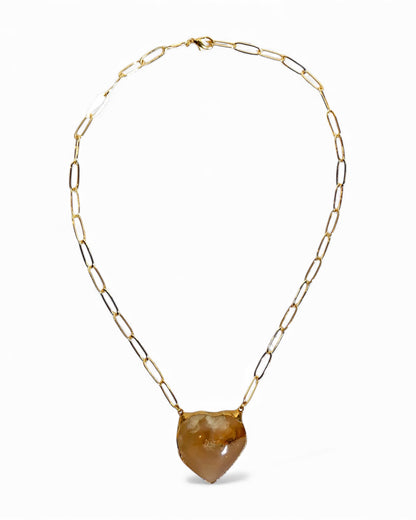 Flower Agate Puffy Heart Chain Necklace