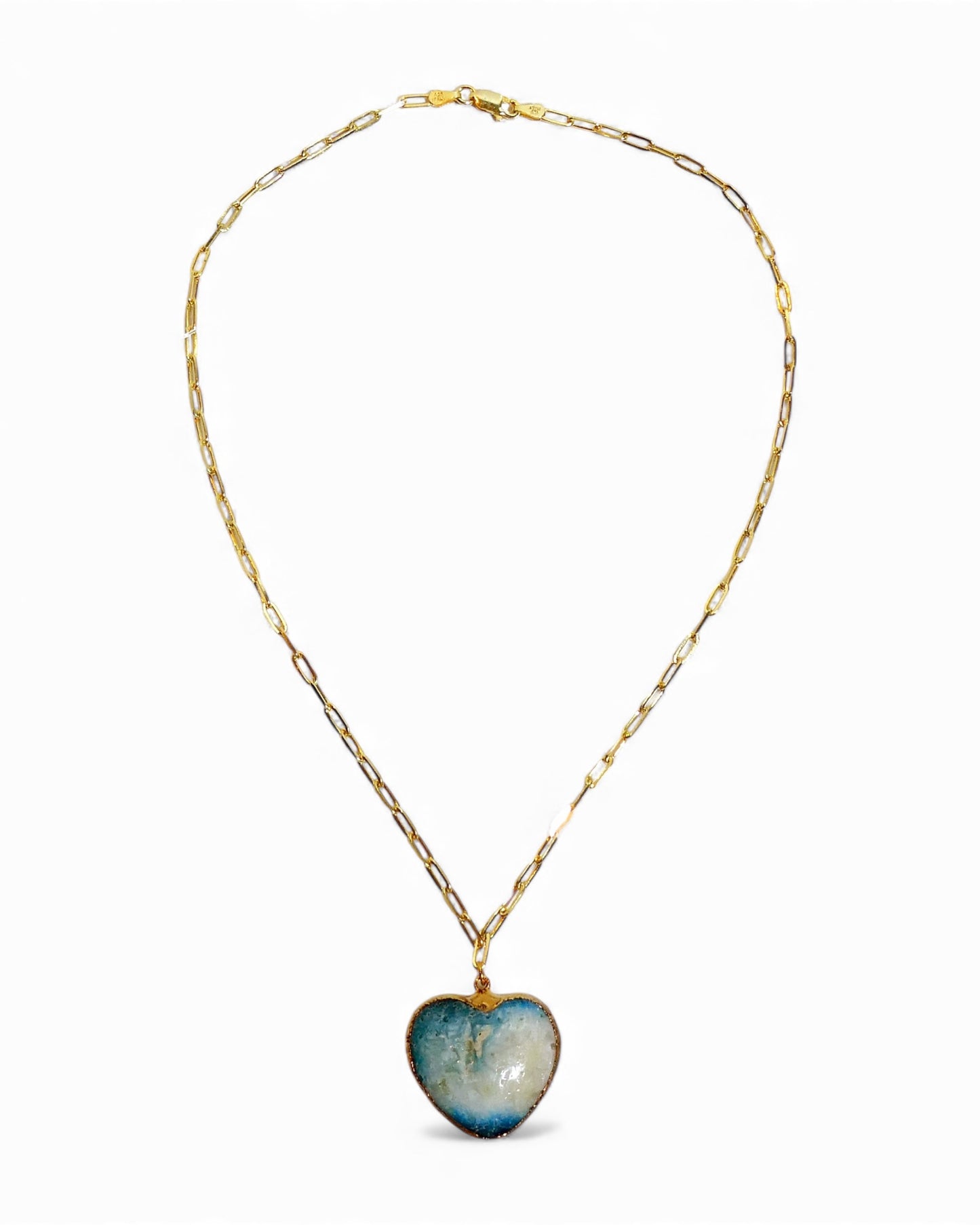 Ocean Resin Puffy Heart Paperclip Chain Necklace