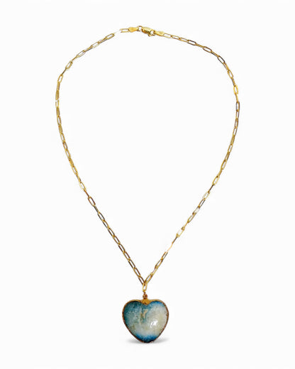 Ocean Resin Puffy Heart Paperclip Chain Necklace