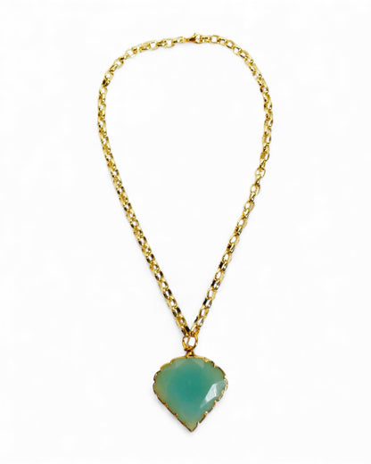 Aqua Chalcedony Leaf Chain Necklace