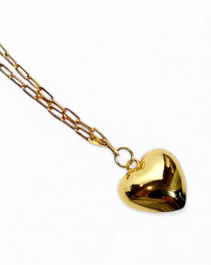 Gold Plated Sterling Silver Puffy Heart Necklace