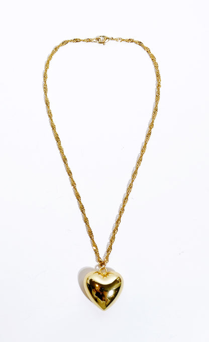 Gold Plated Sterling Silver Puffy Heart Necklace