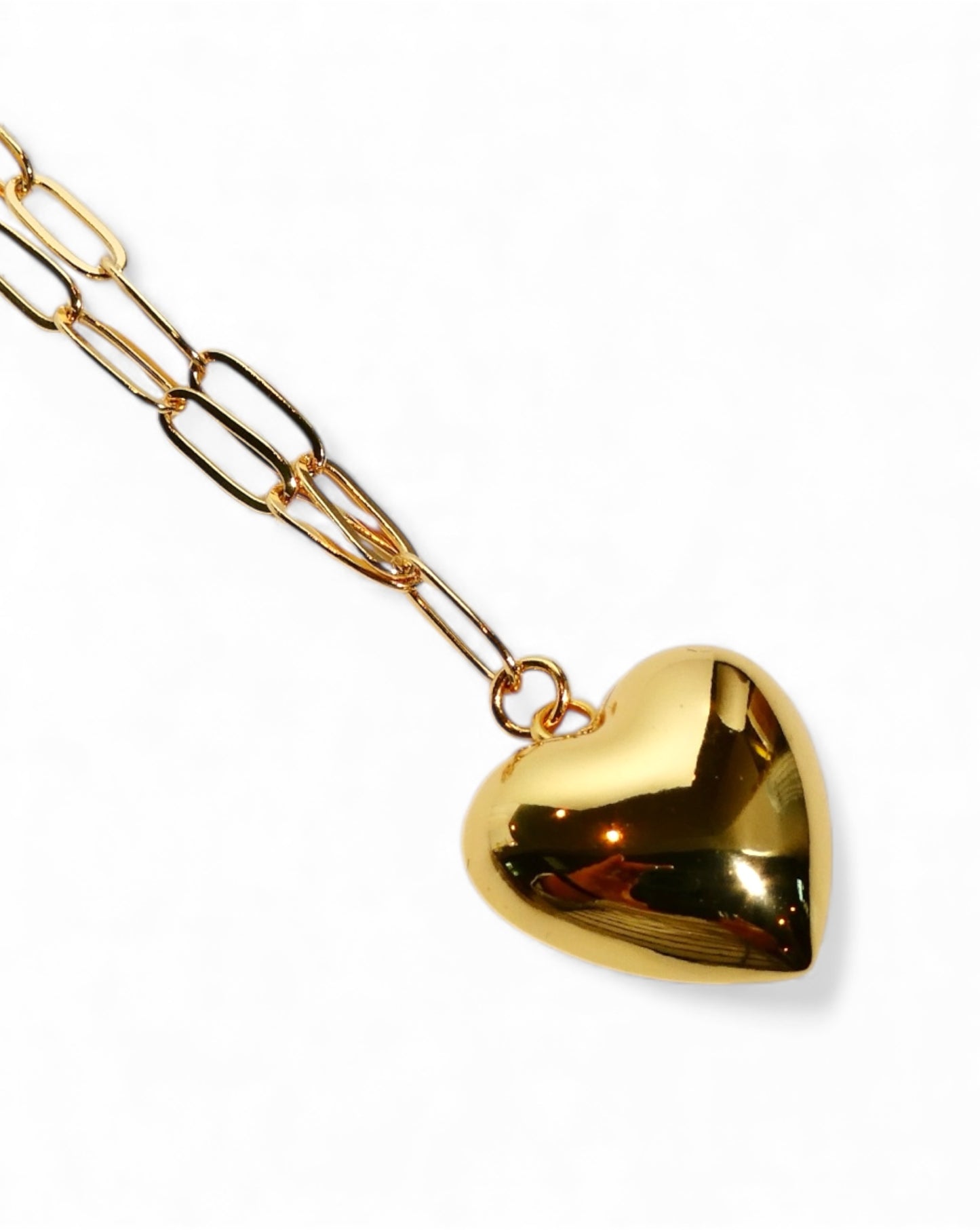 Gold Plated Sterling Silver Puffy Heart Necklace