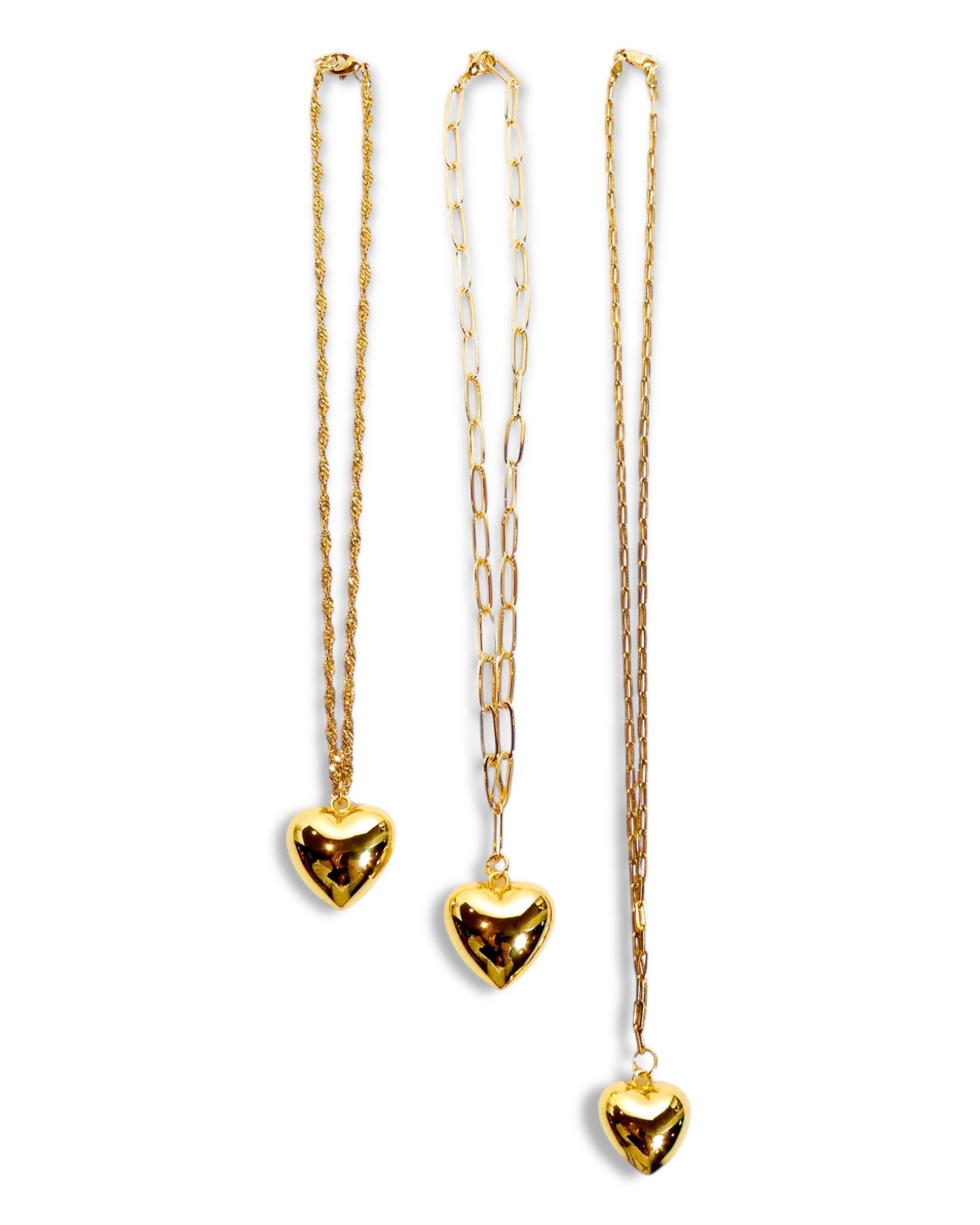Gold Plated Sterling Silver Puffy Heart Necklace