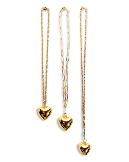 Gold Plated Sterling Silver Puffy Heart Necklace