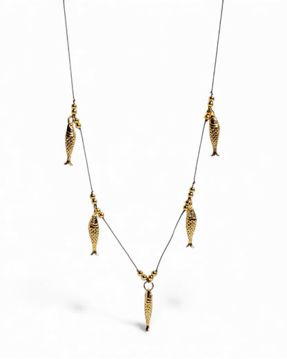 Gold Fill Sterling Silver Fish Charm Necklace on Cord