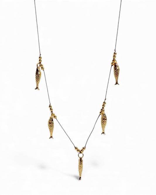 Gold Fill Sterling Silver Fish Charm Necklace on Cord