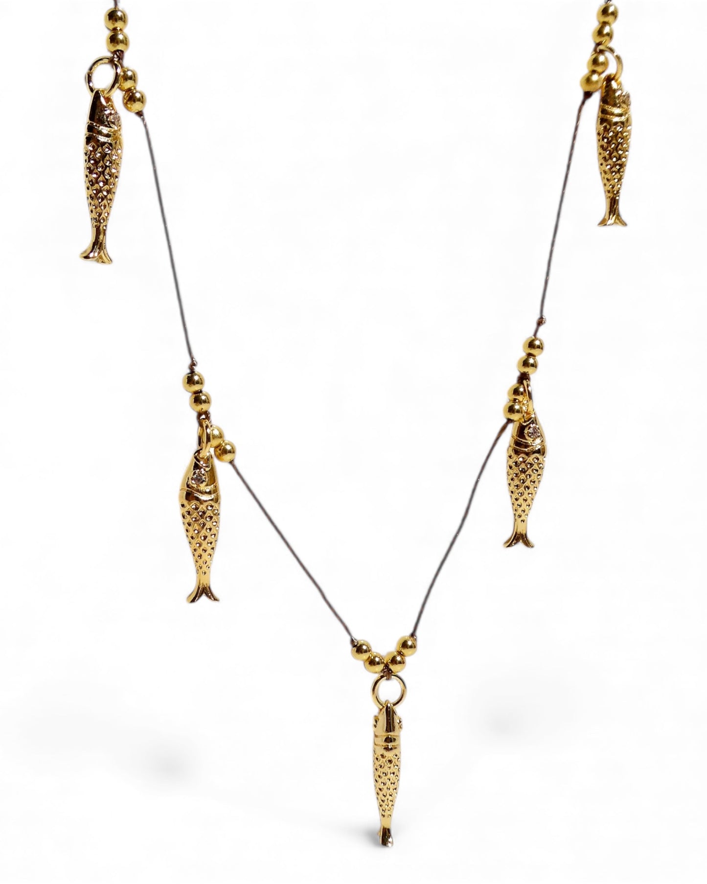 Gold Fill Sterling Silver Fish Charm Necklace on Cord