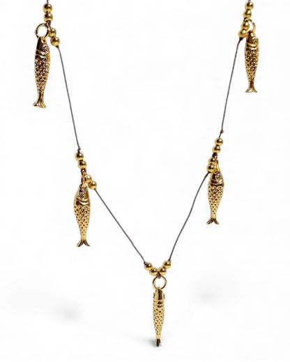 Gold Fill Sterling Silver Fish Charm Necklace on Cord