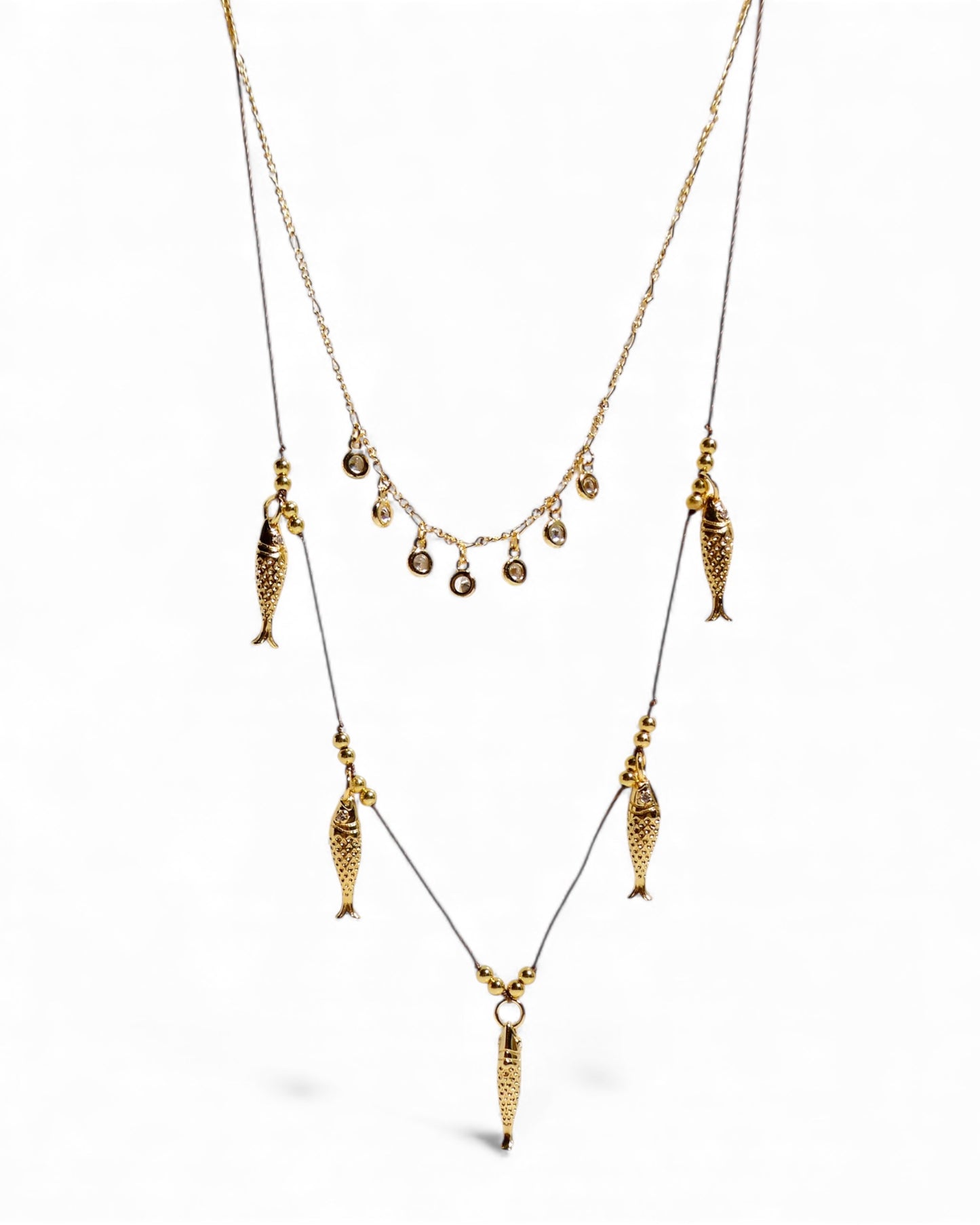 Gold Fill Sterling Silver Fish Charm Necklace on Cord