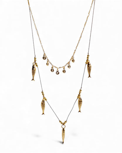 Gold Fill Sterling Silver Fish Charm Necklace on Cord