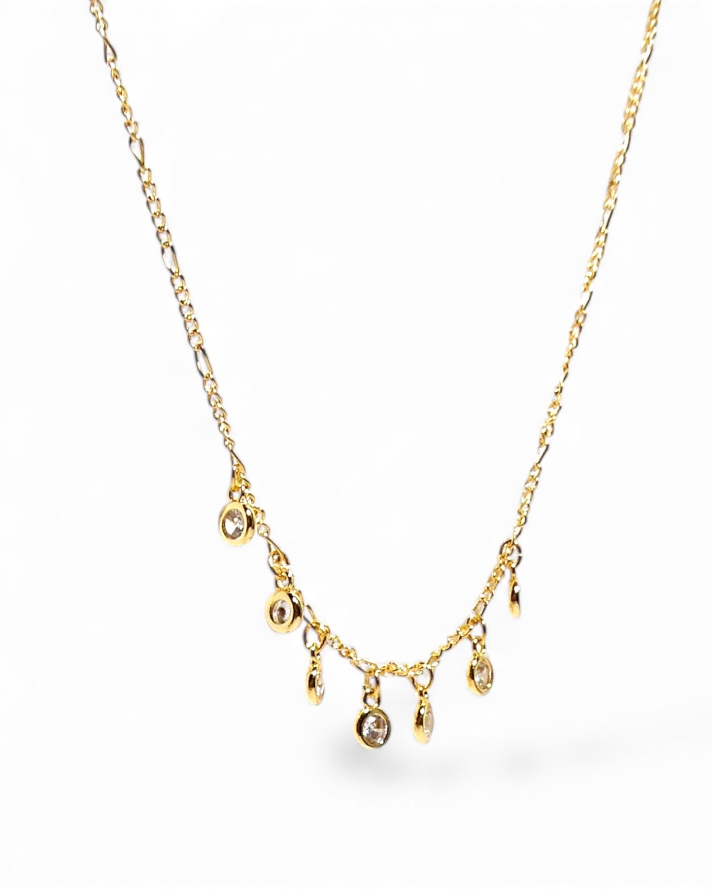 Gold Fill Sterling Silver Crystal Bezel Charms Chain Necklace