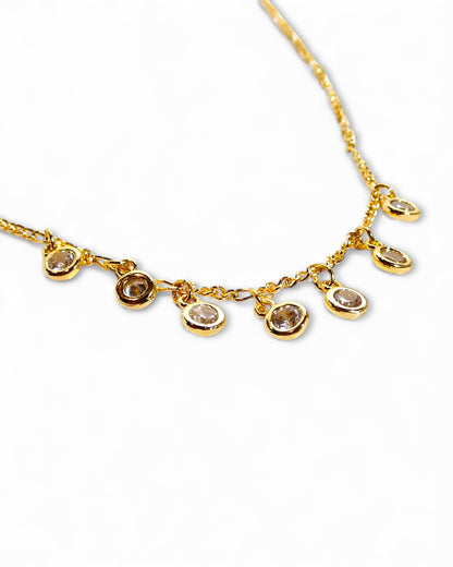 Gold Fill Sterling Silver Crystal Bezel Charms Chain Necklace