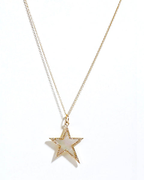 Diamond & Mother of Pearl Shooting Star 14k Gold Necklace