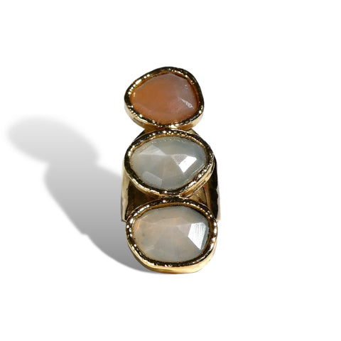 Pink Moonstone Three Stone Ring