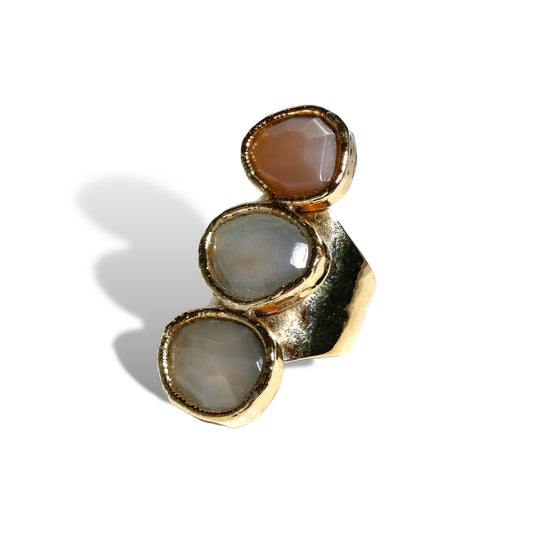 Pink Moonstone Three Stone Ring