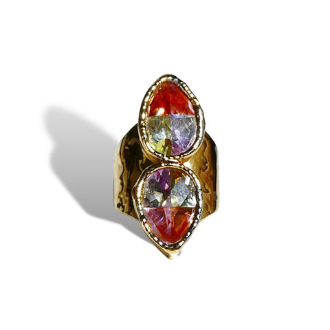 Multi-Color Gemstone Double Teardrop Ring