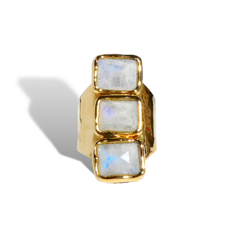 Three Stone Square Moonstone Ring