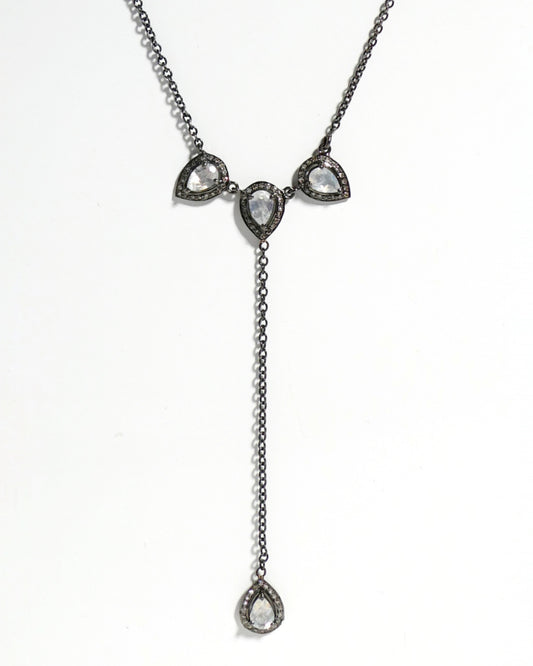 Oxidized Sterling Silver Moonstone Diamond Y Necklace