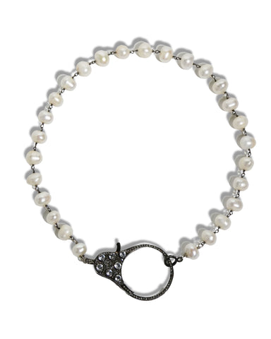 Pearl Choker with Black Diamond and Crystal Clasp