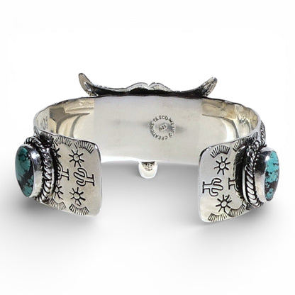 Sterling Silver Steer Cuff Bracelet with Turquoise Stones
