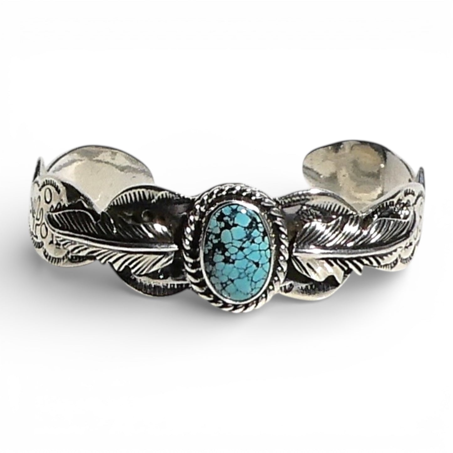 Feather & Turquoise Sterling Silver Cuff Bracelet