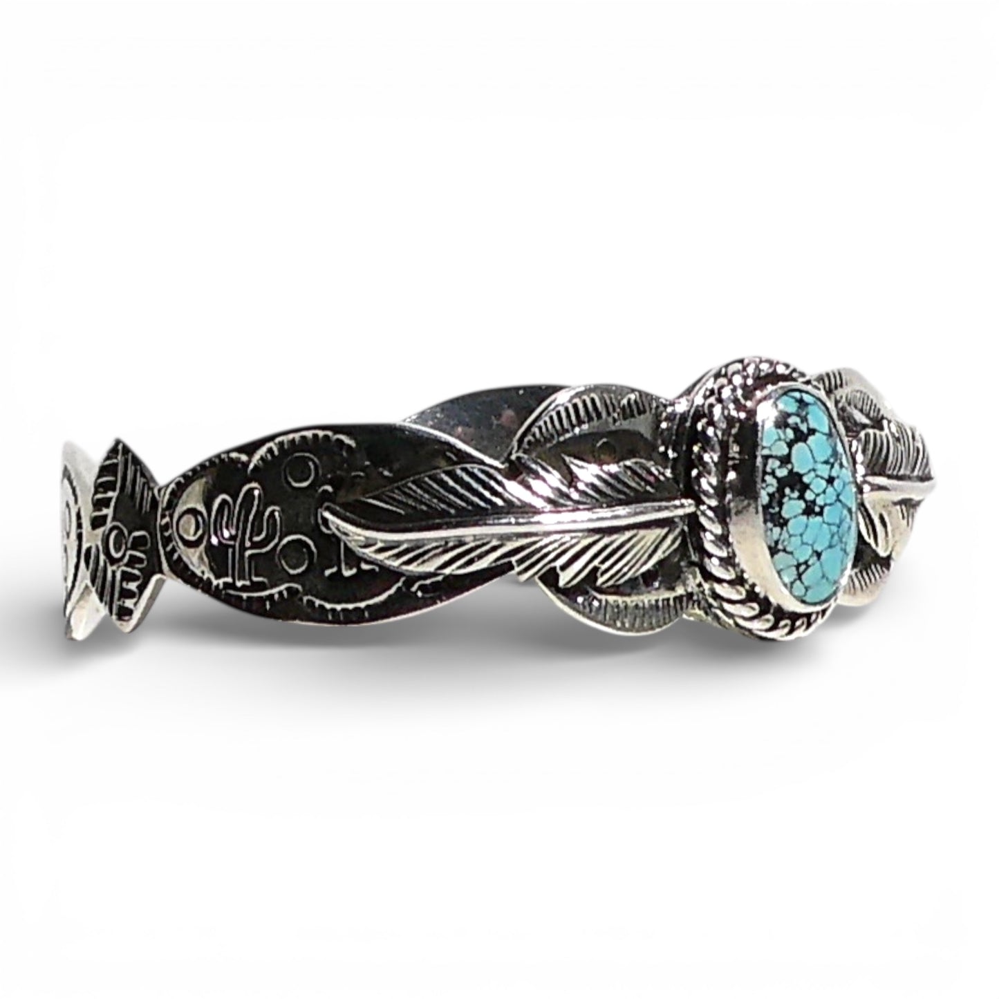 Feather & Turquoise Sterling Silver Cuff Bracelet