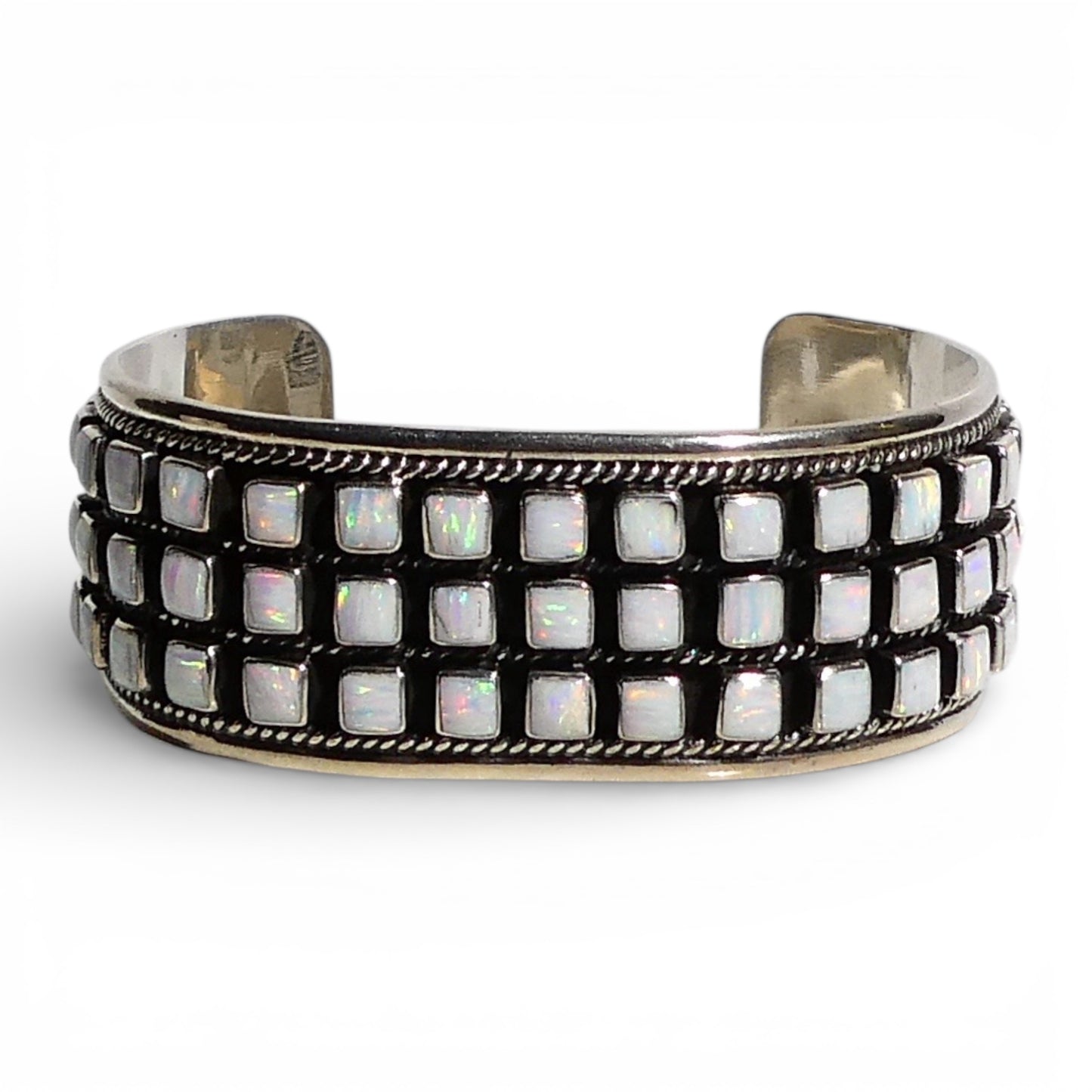 Triple Row White Fire Opal Cuff Bracelet