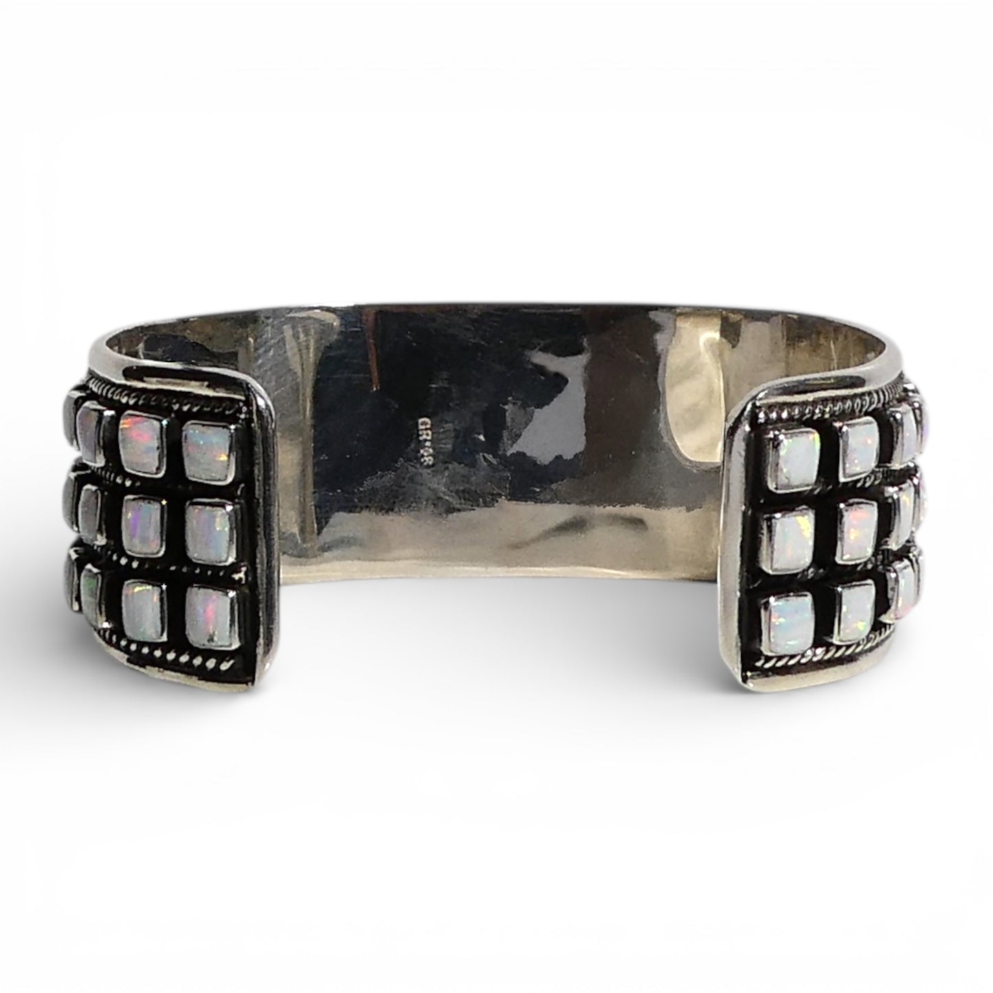 Triple Row White Fire Opal Cuff Bracelet