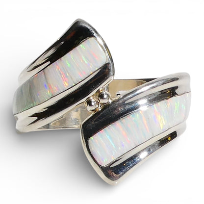 Sterling Silver and White Fire Opal Wrap Cuff Bracelet