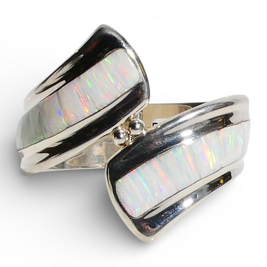 Sterling Silver and White Fire Opal Wrap Cuff Bracelet