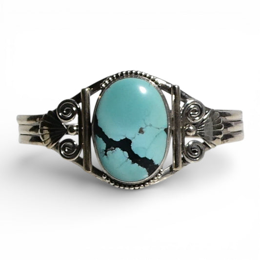 Oval Kingman Turquoise Sterling Silver Cuff Bracelt