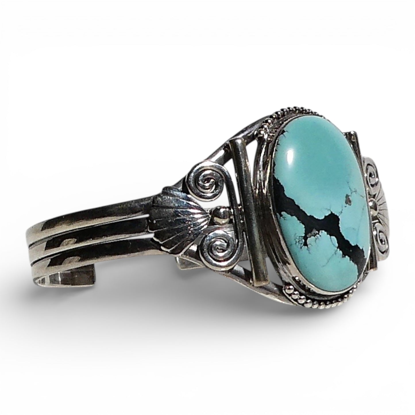 Oval Kingman Turquoise Sterling Silver Cuff Bracelt