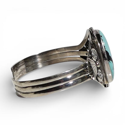 Oval Kingman Turquoise Sterling Silver Cuff Bracelt