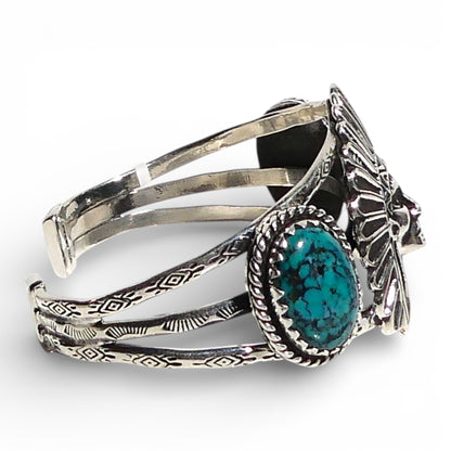 Turquoise & Sterling Silver Chief Head Cuff Bracelet