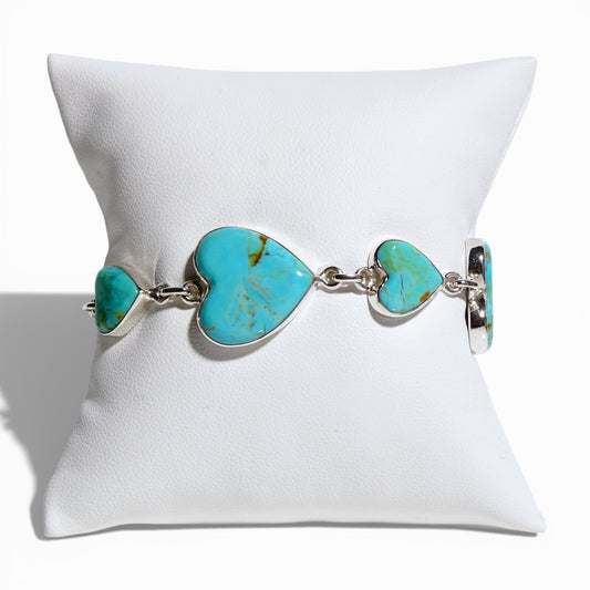 Turquoise and Sterling Silver Heart Chain Bracelet