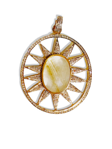 Diamond and Gemstone Sun Medallion Pendant