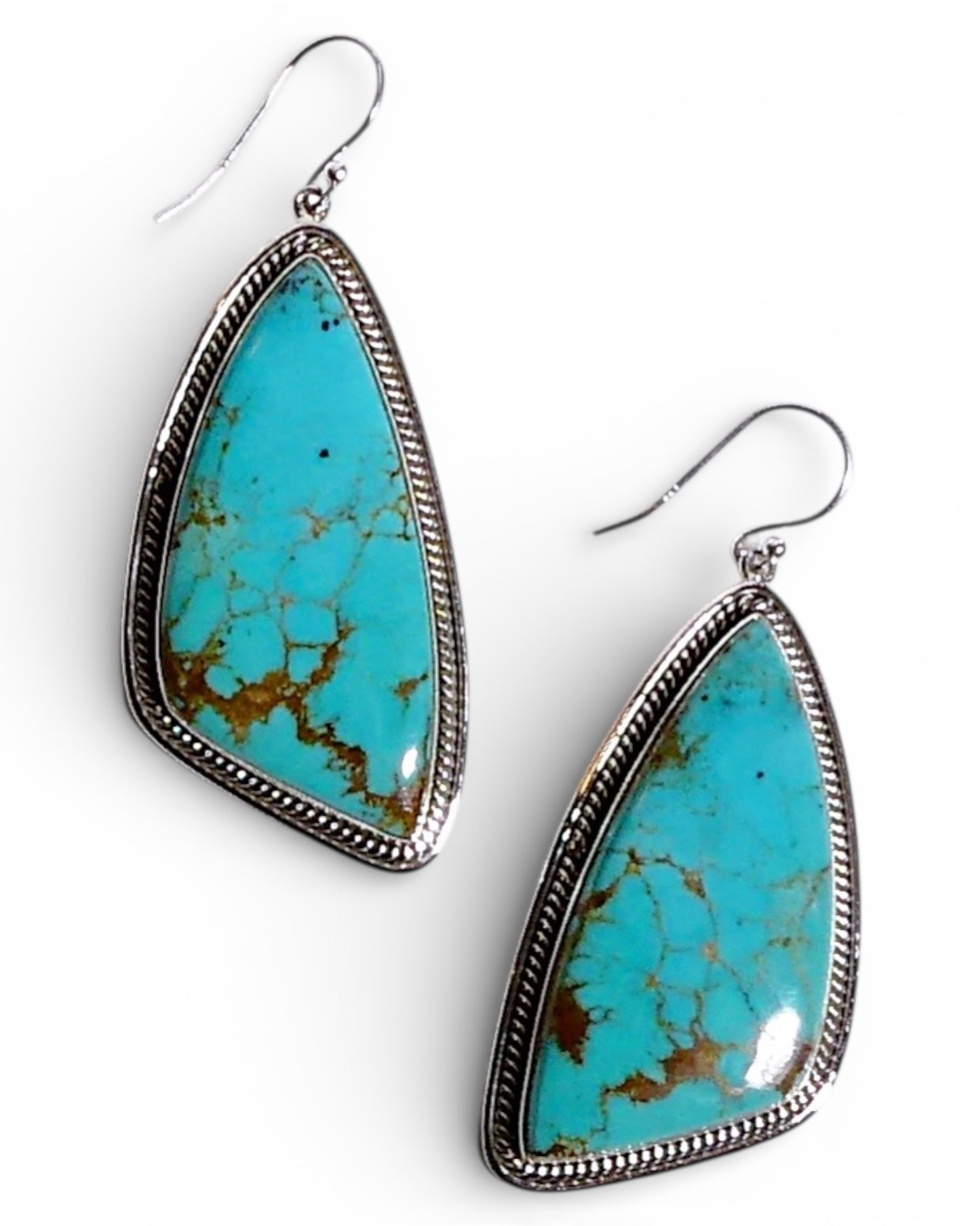 Large Turquoise and Sterling Silver Dangle Earrings
