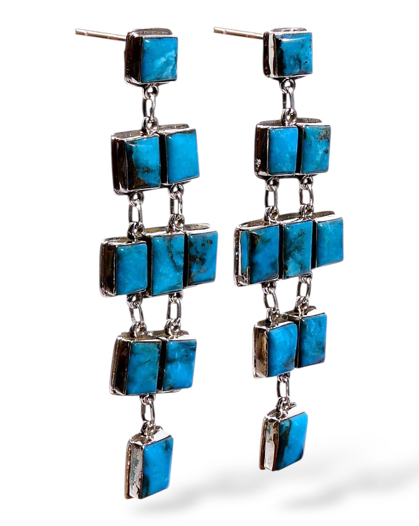 Long Kingman Turquoise Tiered Drop Earrings