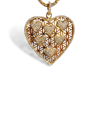 Filigree Heart Pendant with Mini Pave Diamond Hearts