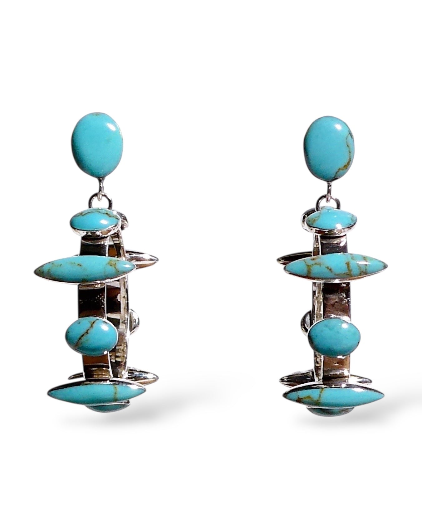 Mixed-Shape Turquoise Dangle Hoops