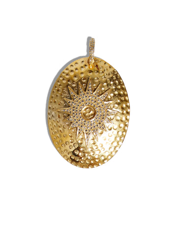 Hammered Oval Concho Pendant with Pave Diamond Starburst