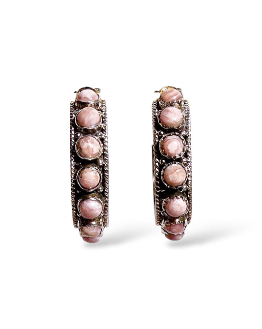 Pink Jasper Sterling Silver Hoop Earrings