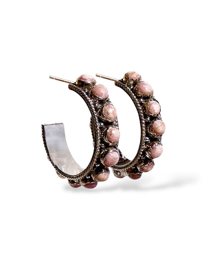 Pink Jasper Sterling Silver Hoop Earrings
