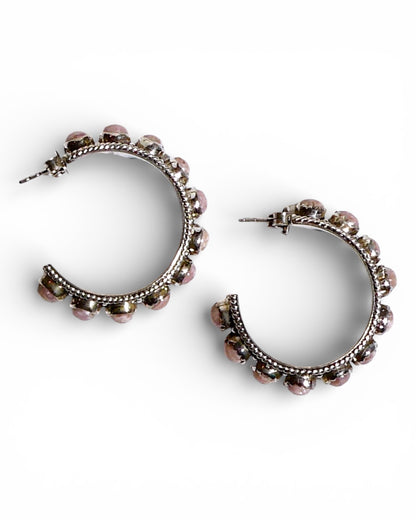 Pink Jasper Sterling Silver Hoop Earrings