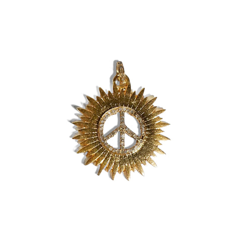 Pave Diamond Peace Sign Sunburst Pendant